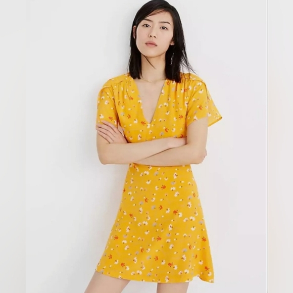 Madewell Silk Belladonna Yellow Floral Dress Size 4 - Picture 1 of 13